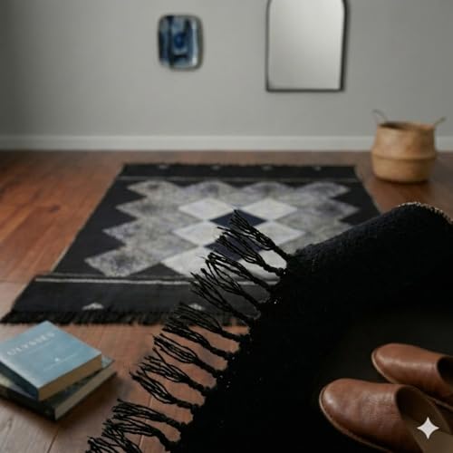 Image of Creative Hub Premium 4x6 ft Geometric Carpet - Solid Black Modern Living Room Rug