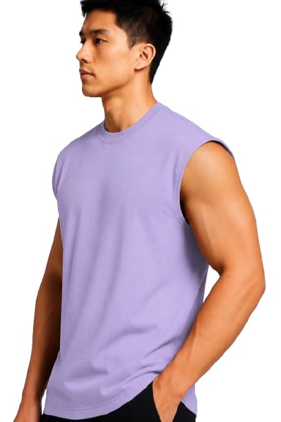 Image of Men Solid Sleeveless T-Shirt with Crew Neck for Gym, Sports and Casual Wear