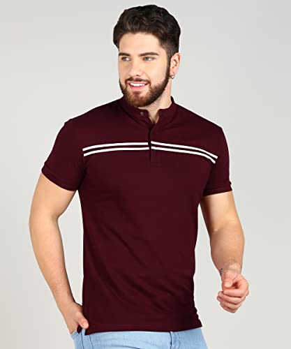 Image of Alan Jones Clothing Men's Cotton Regular Fit Mandarin Collar Solid Polo T-Shirt