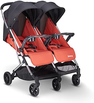 Joovy Kooper X2 Double Stroller, Lightweight Travel Stroller, Compact Fold with Tray, Paprika