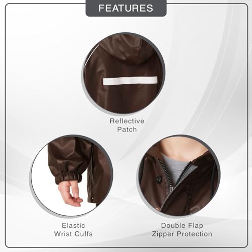 Image of Amazon Brand Symactive Reversible Double Layered Standard Length Hooded Raincoat with Pants for Kids (Unisex) | Waterproof | Elastic Cuffs | Age 08-10 Years | Brown | Polyester