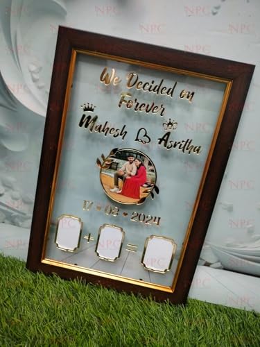 Image of Couple Thumb Gift with Photo | Wooden Frame| 35 * 24 CM | Wedding Thumb Print |Finger Print Gift| Personalized Text & Photo | Valentine's day Gift