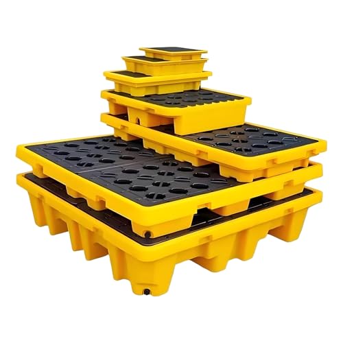Vassoio di contenimento per fuoriuscite per impieghi gravosi, pallet impilabile per fusti di olio con superficie antiscivolo, piattaforma modulare in HDPE a prova di perdite per lo stoccaggio di pro