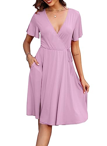 Mini robe décontractée été avec col en V et poches latérales
