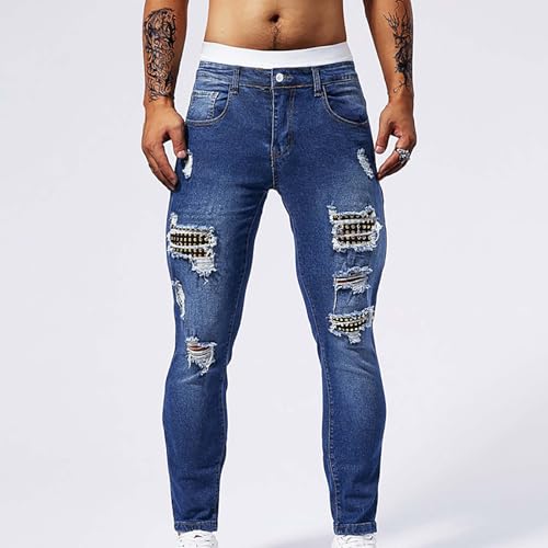 Workout Denim Pants for Men Vintage Classic Summer Distressed Stretch Jeans Ripped Steampunk Work Pants 80s Outfits 5