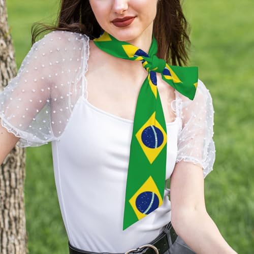 Brazilian flag Prints Silk Scarf for Women 46.9 * 3.1 In Headband4