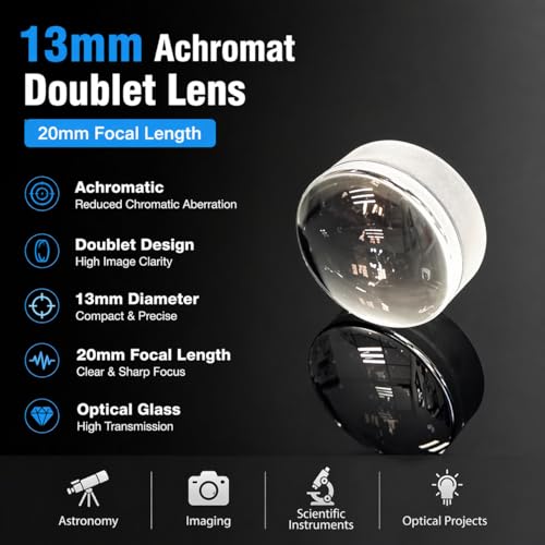 Image of 13mm dia achromat doublet lens with 20mm focal length for telescope eyepiece