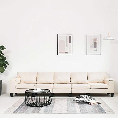 UnfadeMemory Sofá de Salon,Decoración de Hogar Habitación o Oficina,Conciso y Moderno,Tapicería de Tela,Patas de Plástico,Crema (Crema, 5 plazas-310x70x75cm)
