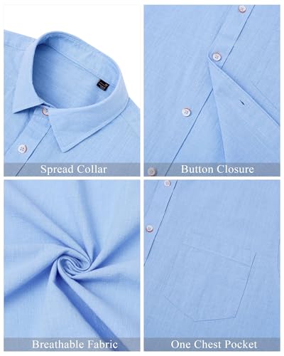 J.VER Men's Linen Cotton Shirts Long Sleeve Regular Fit Casual Solid Shirt Lightweight Summer Beach Tops with Pocket