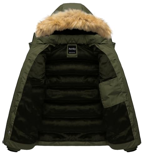 Image of Pursky Men's Puffer Jacket Waterproof Winter Bubble Coats Ski Parka Fur Hooded