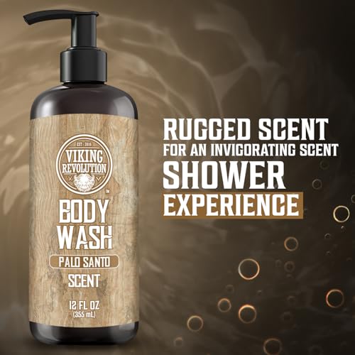 Viking Revolution Palo Santo Body Wash for Mens Shower Gel - Moisturizing Mens Body Wash with Vitamin E and Aloe Vera - Shower Gel Body Wash Men (12 Fl Oz, Pack of 1)