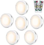 Bawoo Under Cabinet Lights, Wireless LED Puck Lights Remote Control, 4000K Natural White Brightness Dimmable Battery Powered Touch Closet Cupboard Kitchen Wardrobe Lights, 6 Pack (White)