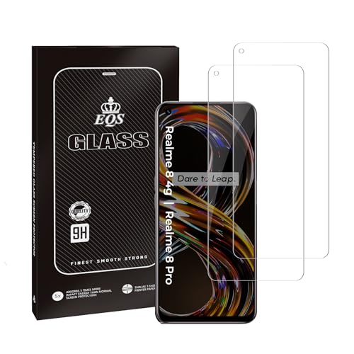 EQS [2Unidades Protector de Pantalla Cristal Templado Para Realme 8 4g/ Realme 8 Pro, Muy Resistente A Golpes Y A Arañazos, Dureza 9h, Anti-huellas, Instalación Fácil, Hd, Anti Burbujas