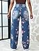 LBDLONGBIDA Floral Printed Wide Leg Baggy Jeans with Flowers for Women Stretch High Waisted Straight Leg Jeans Y2k Boyfriend Denim Pants(Blue,S)