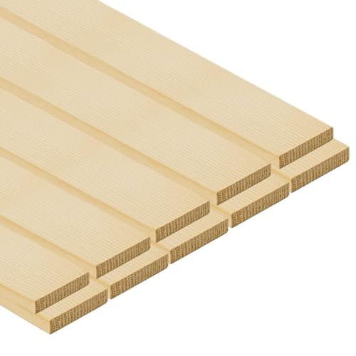 TWE Lot de 10 lattes en bois massif sapin 10 x 50 x 2 000 rabotées sur quatre côtés avec chanfrein sur arêtes Made in Italy