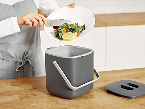Image of Litem Food Waste Basket Bin with Handle & Inner Bucket for Countertop Modular Kitchen 0.68 Gallons (2.6L) (Dark Gray)