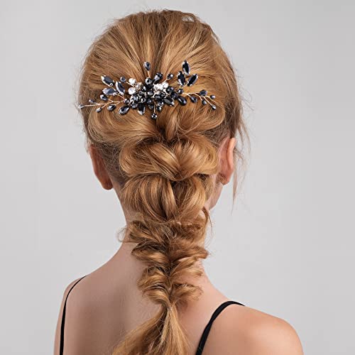 Pagow Black Teardrop Hair Comb, Vintage Rhinestone Crystal Onyx Small Headpiece, Bridal Side Combs Handband Accessories For Women And Girls ( 5.3 X 2.6 Inch ) #TOP5