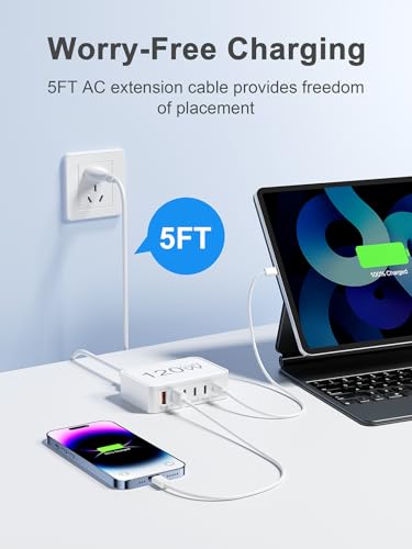 Image of Otovoda 120W USB C Charger Block, 6 Port USB Charging Station for Multiple Devices, 5FT Desktop Multi Charging Hub Compatible with iPhone Samsung ipad, for Travel Home Office