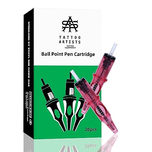 YTATTOO Ball Point Pen Tattoo Cartridges, 20Pcs 5ml Tattoo Pen Cartridges with Ballpint for Dotwork Drawing and Tattoo Practice on Papers, Tattoo Cartridge Needles (RED)