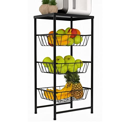 Fruteira de Chão Para Cozinha 3 Andares Cesto Preta Plus