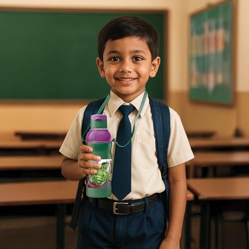 Image of Milton Marvel Kool Elite 600 Insulated Water Bottle for School Kids I Food Grade, Leak Proof Flip Top Lid, Easy to Carry Loop, Insulated Thermo Sipper Bottle for Kids, 492 ml, Dark Green (Hulk Print)