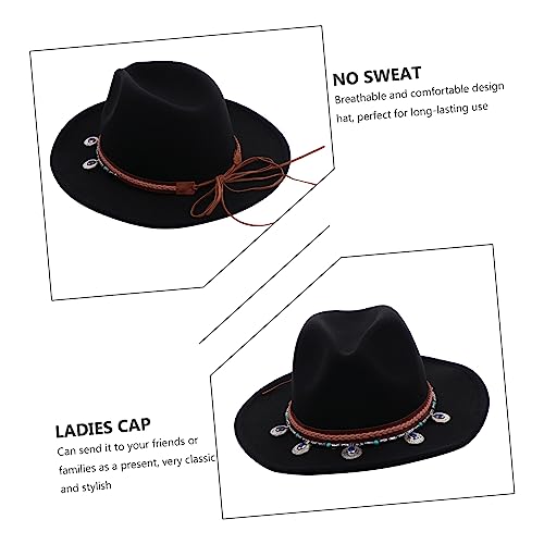 1Pc Women's Vintage Woolen Jazz Hat Stylish Autumn Fedora with Classic Flat Edge Design for Parties Giving Breathable Comfortable Black4