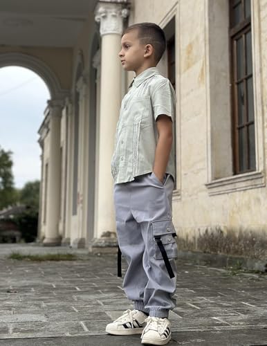 Arshiner Boys Cargo Joggers Pants Kids Elastic Waist Casual Pants Lightweight School Pants with 4 Pockets 5-12 Years4