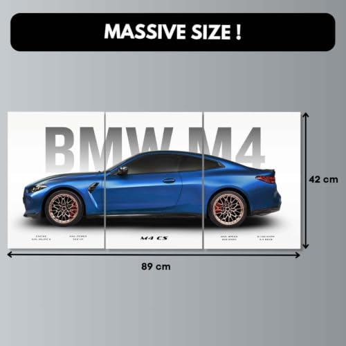 Image of Funk You Store BMV M4 Poster Split Design BMV Car Posters | 3 A3 Sized Cars Poster for Wall | Large Size (89 x 42 cm) Sportscar Wall Decor | M4 CS Car Posters for Room | Supercar (B 026)