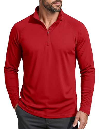 Mens 1/4 Zip Shirts Long Sleeve Uv Sun Protective Shirt UPF 50+ Quick Dry Summer Fishing Shirts Outdoor Running Shirts Tomato Red