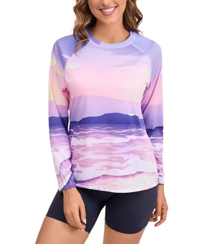 Rash Guard for Women UPF 50+ Long Sleeve Shirts Surfing Swimming Tops Lightweight