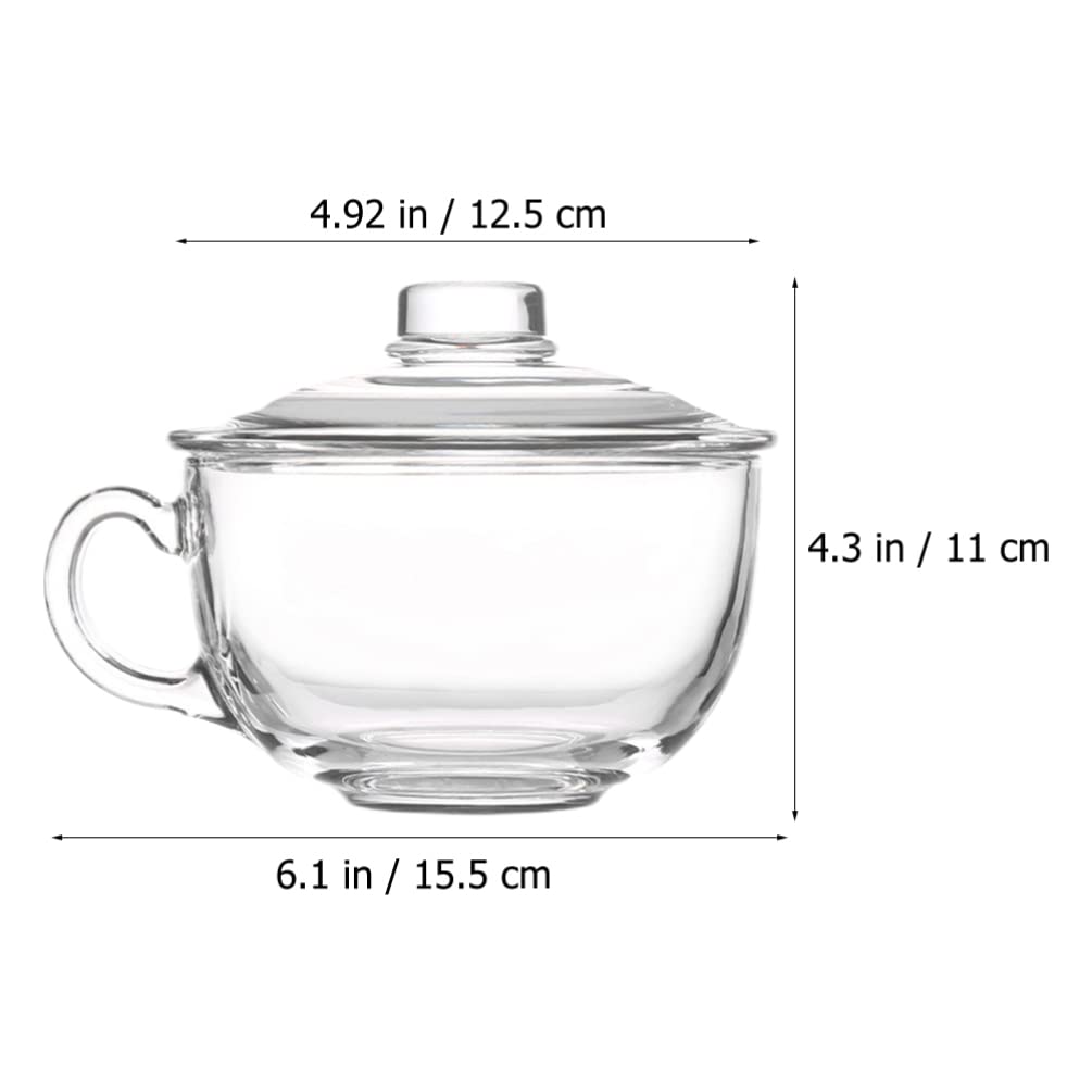 Szklana miska deserowa 600 ml z uchwytem i pokrywką, przezroczysta miska do mieszania i serwowania zupy do ryżu, sałatki, jogurtu, makaronu, płatków śniadaniowych, pojemnik do przechowywania żywności