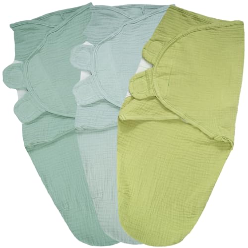 Image of Organic Ultra Soft Muslin Baby Swaddles for Newborn Babies, 3-Pack Adjustable Infant Sleep Sack wrap (Vitality Style, 0-3 Months)
