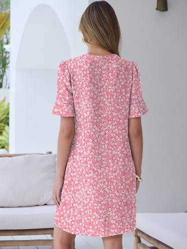 Image of Prinbara Womens Summer Casual Dresses Ruffle Short Sleeve V Neck Button 2026 Spirng Vacation Beach Loose Boho Shift Dress
