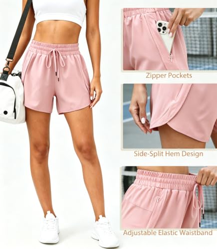 Pink Shorts Women Athletic Running Sport Workout Shorts with Pockets 4 In L - image 5