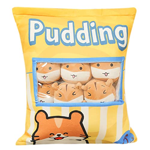 Nenalayo Kawaii Plushies Throw Pillow Hamster Pudding Plush Pillow Stuffed Animal Toys for Kids (Yellow Hamster)