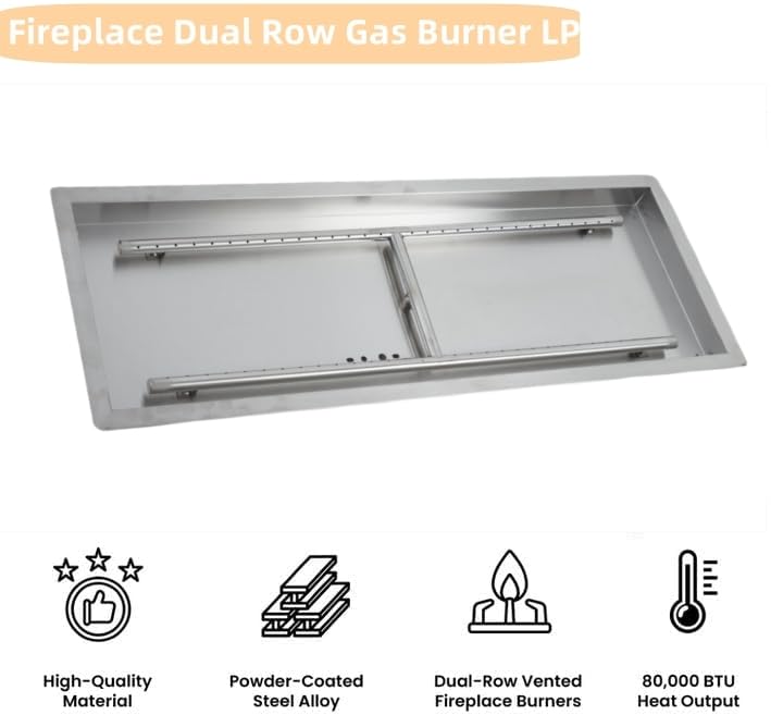 30x10 in Drop in Fire Pit Burner Kit, Stainless Steel Fire Pit Kit with Burner, Hose Kit, Insert Rectangular Fire Pit Burner Pan for Natural Gas, Propane, Outdoor Fire Pit Pan Kit
