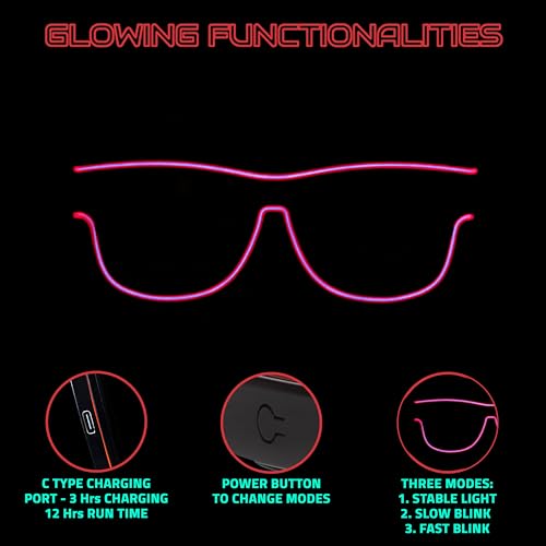 Image of Hookaba LED Jam Shade Party Glasses | Unisex Wireless Light-Up for DJ Night, Live Concerts, Halloween, Birthdays | Neon Specs for Boys, Girls, Kids | Dynamic Colors for Carnival & Clubbing