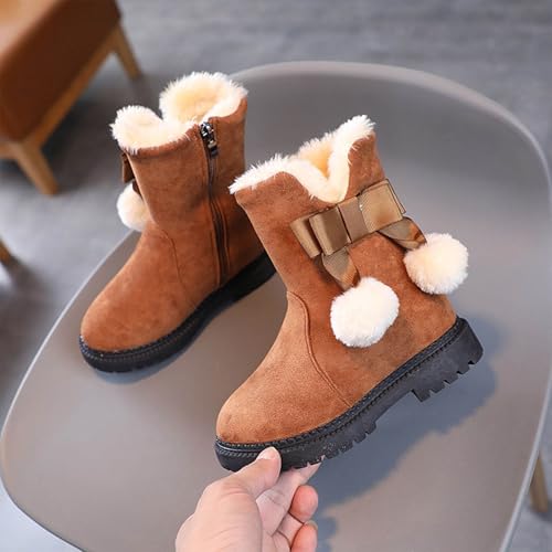 Girls Winter Snow Boots Mid Calf Warm Fur Lined Boot Outdoor Waterproof Slip on Walking Ankle Booties for Little Kid2