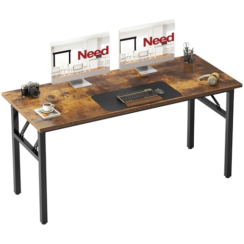 Image of Need Office Computer Desk 54.3 Inch Sturdy Folding Laptop Table Retro | Black Frame Writing Gaming Work Table /Foldable Home Office Desk /Sewing Table, No Assembly Required