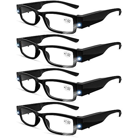 4 Pcs Reading Glasses Led Readers with Lights Fashion Glasses for Reading for Men and Women Lighted Magnifier Nighttime Reader Compact Full Frame Eyewear Unisex Clear Vision Lighted Eye Glasses(+150) Cover