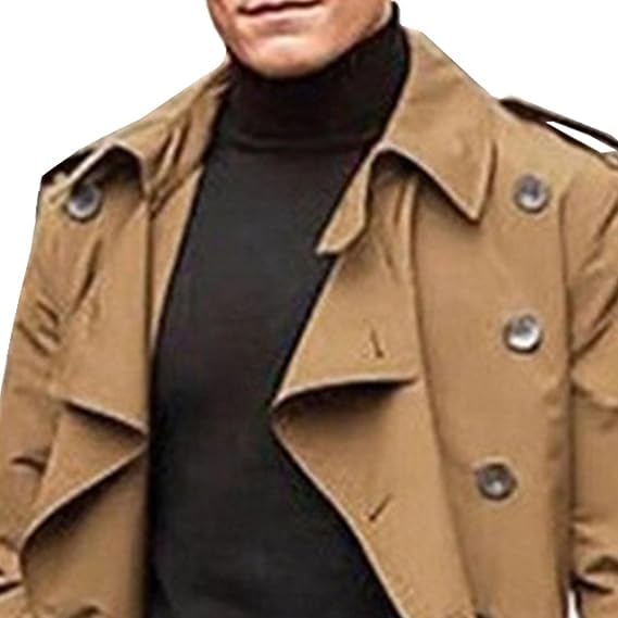 Mens Classic Double Breasted Trench Coat Long Windbreaker Jacket Casual Lapel Overcoat2