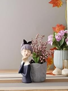 Room Accessories - Stylish Resin Girl Basket Statue with Colorful Stripes, Ideal for Living Room, Kitchen, and Children’s Bedroom, Perfect for Study Room Decoration