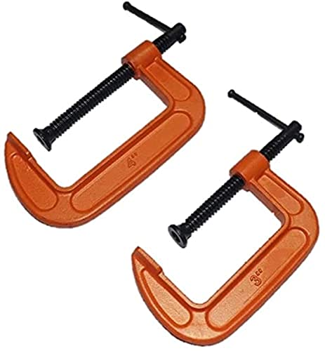 AQSON 2 PIECES PACK OF HD C Clamp Or G Clamp 3" (75mm) & 4", Orange Color
