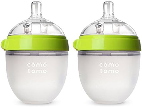 Comotomo Natural Feel Baby Bottle, Anti-Colic Nipple for Newborns, Slow Flow, Green, 5 Ounce, 2 Count