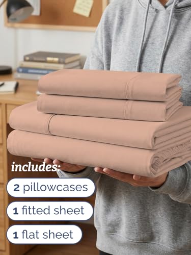 Image of Twin XL 4 Piece Sheet Set - College Dorm Room Essentials - Mauve | Ultra Soft Dorm Bedding Set, 8 inch to 16 inch Inch Deep Pockets, 1 Flat & 1 Fitted Sheet & 2 Pillowcases, Wrinkle & Fade Free