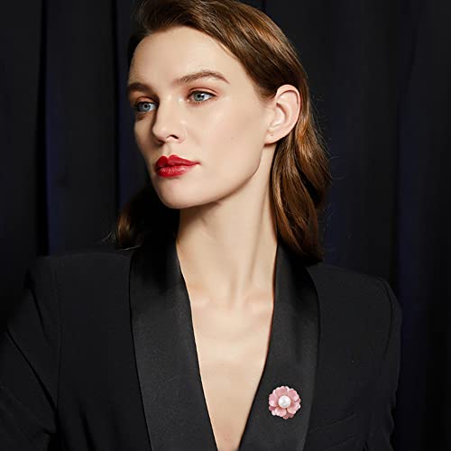 Image of Women Camellia Flower Pearl Enamel Brooch Pins for Ladies Jewelry Fashion