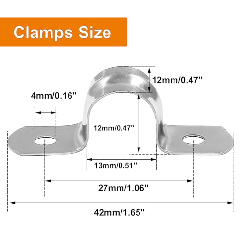 Image of Biaungdo M12 1 /2 inch Rigid Pipe Strap, Stainless Steel, Silver, 30 Pcs | Two Hole Strap, U Bracket Pipe Clamps, Heavy Duty Conduit Clamps, Tension Tube Clip Cable Clamp Hanger