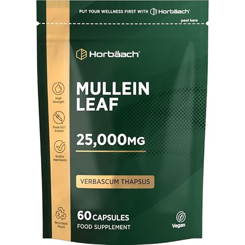 Mullein Leaf Extract 25 000mg | Max Strength Formula for Men & Women | 60 Vegan Capsules | by Horbaach