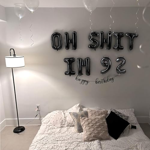 Image of Oh I'm 92! Latex Balloons 16 Inch Black Hallo Ninety Two Cheers to 92 Years Old Theme Decor for Man Woman Happy 92nd Birthday Party Photo Studio Prop Flag Decorations Favors Supplies