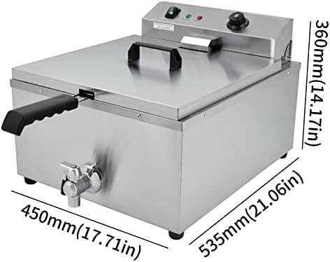 Commercial Deep Fryer, 16L Commercial Stainless Steel Electric Fryer with Lids, 3000W Fryer Frying Machine,Single Tank French Fries,50~200 ° C